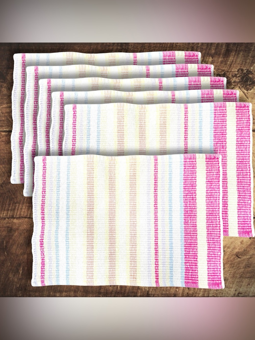Set/ 6 NWOT Heavy Woven Placemats Cottage Pink Blue Yellow Green XLENT Quality
